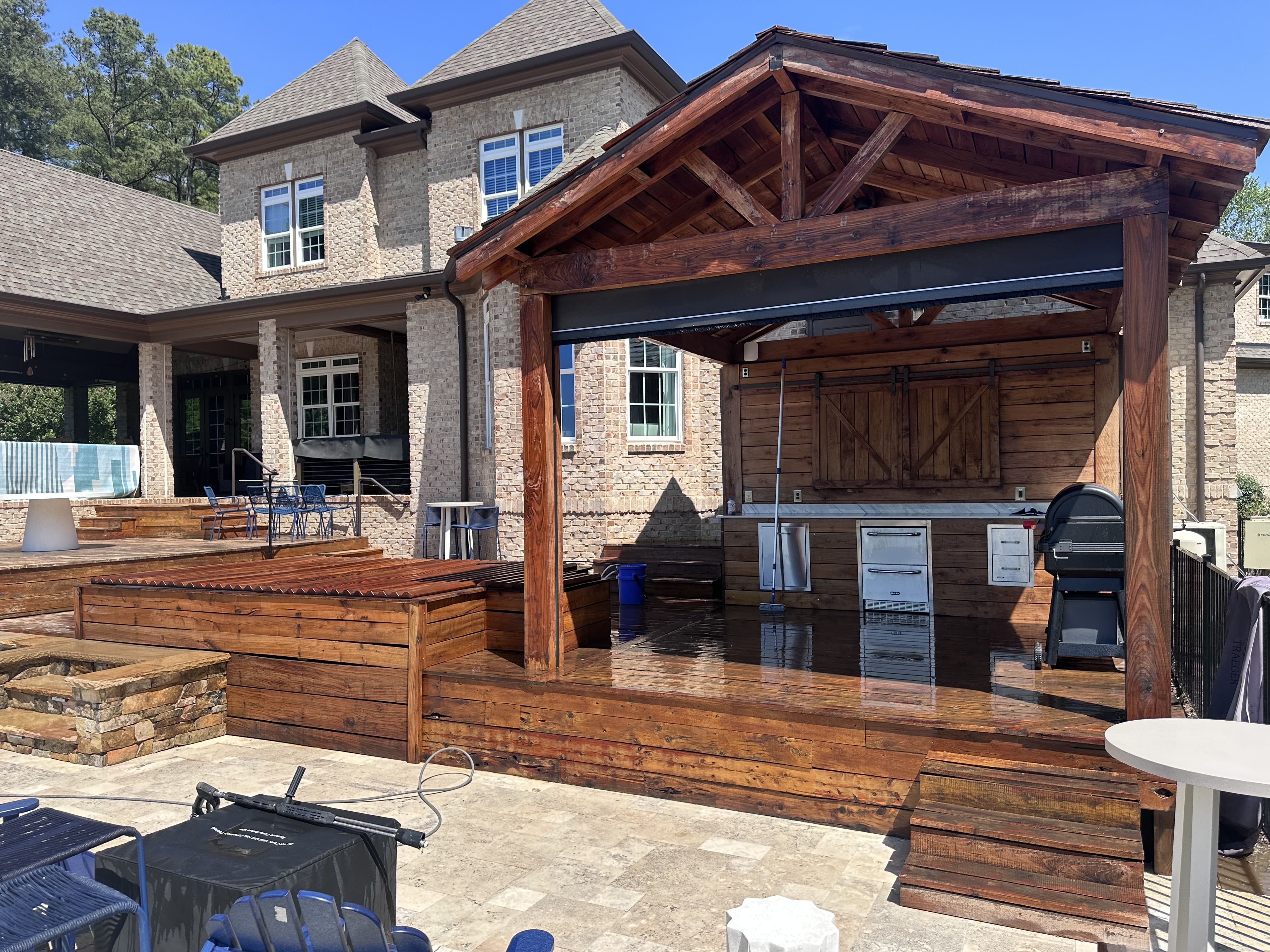 Clean walkway after pressure washing