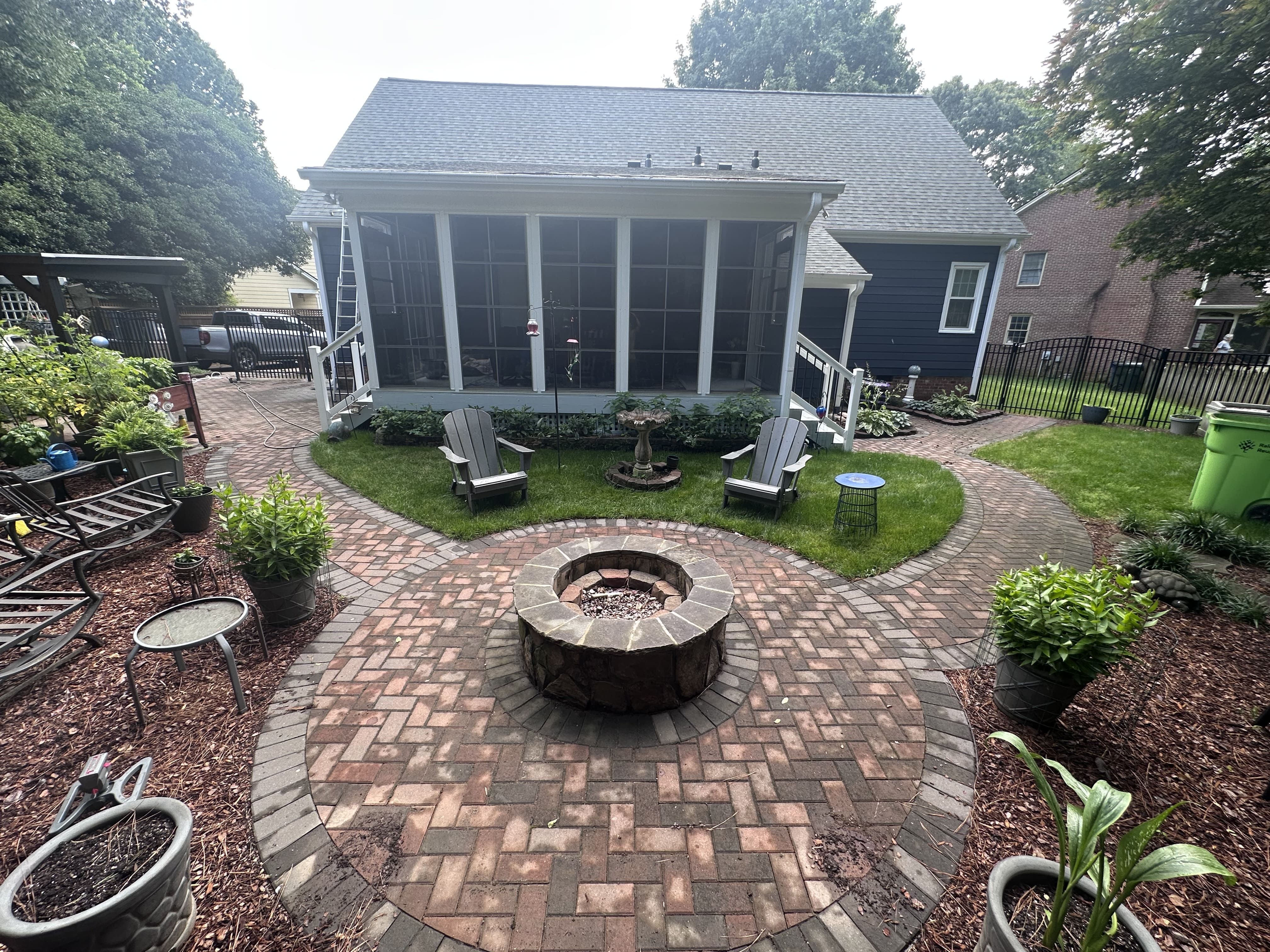 Stained patio before pressure washing